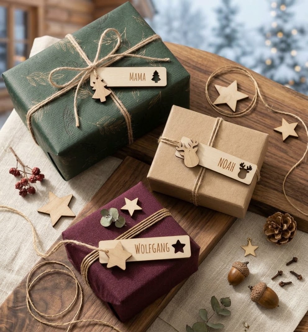 Geschenkanhänger 2 teilig Weihnachten Stern Baum Rentier