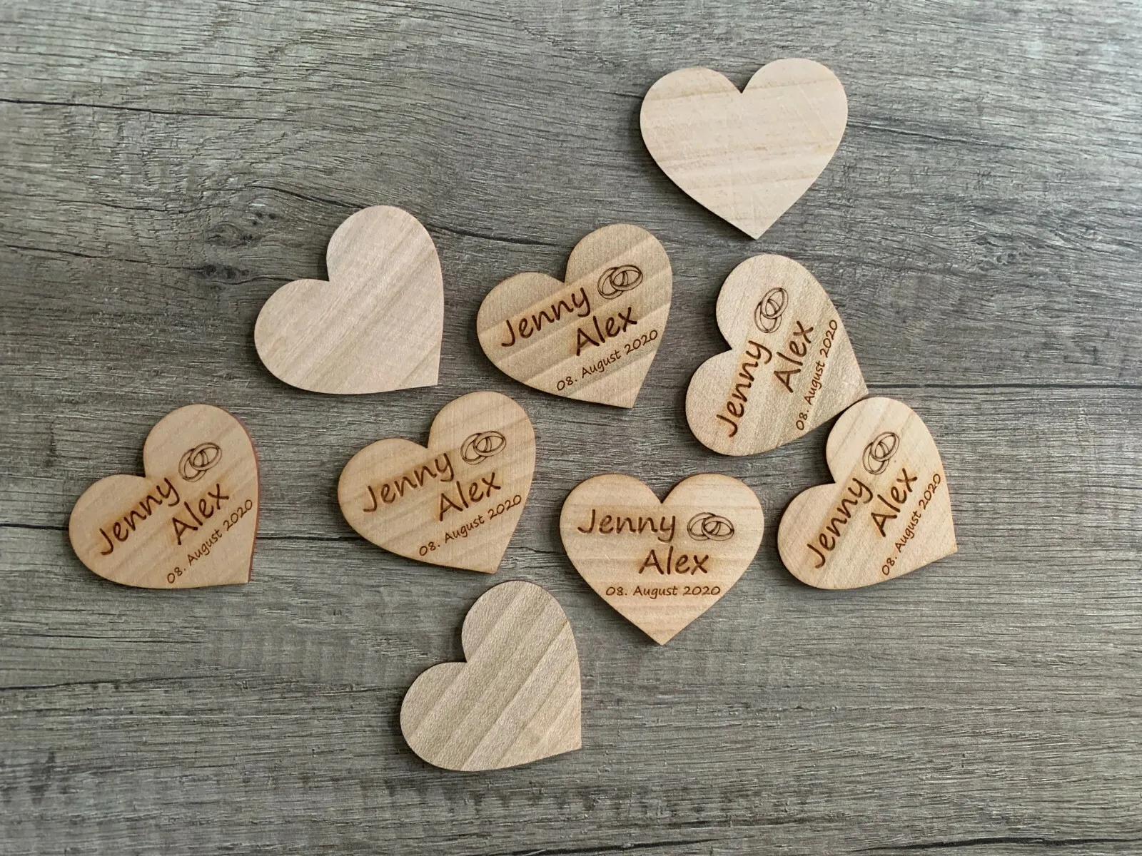 Holzherz Name Datum Ringe  6 cm  