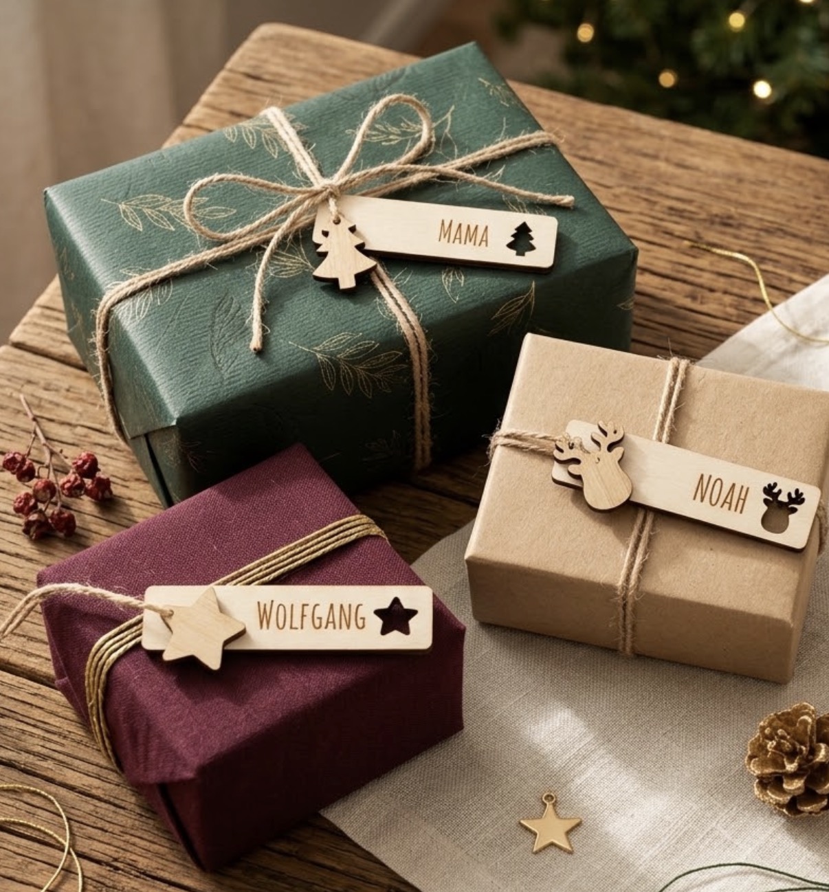 Geschenkanhänger 2 teilig Weihnachten Stern Baum Rentier