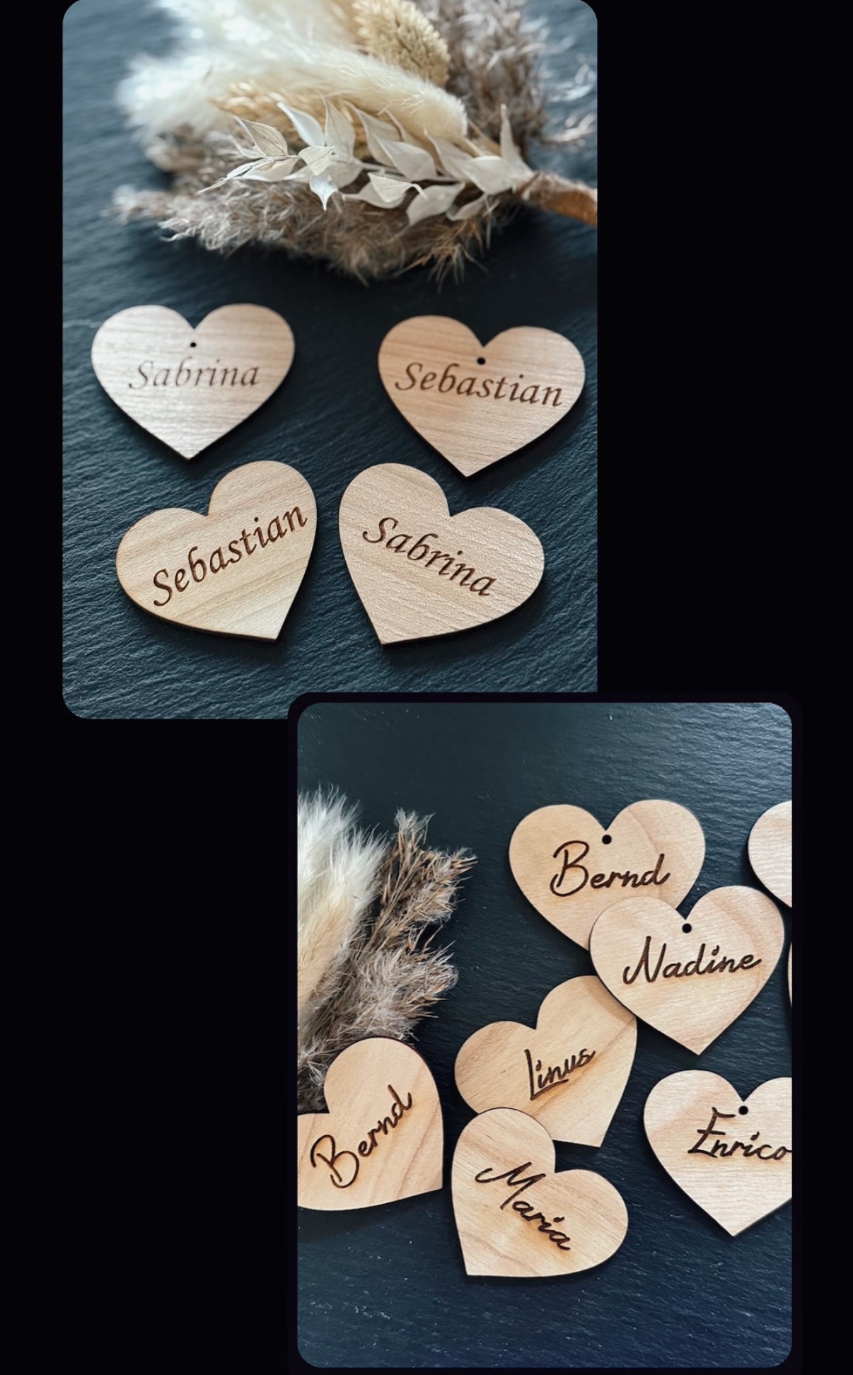 Holz Herz  Namenskärtchen mit Name einseitig